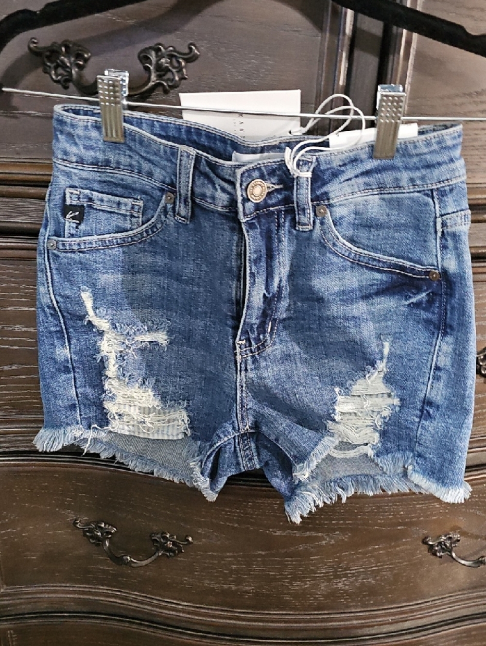 KanCan Ripped Medium‎ Blue Denim Jean Shorts